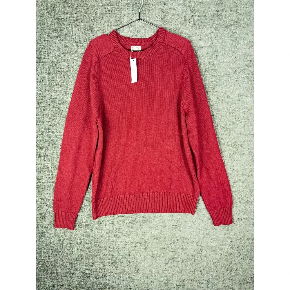 J. Crew Knit Crewneck Sweater Mens L Burgundy Red 100% Cotton Classic Preppy NWT